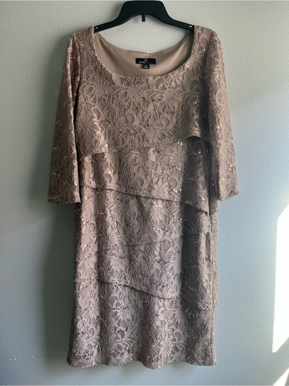 Ronni Nicole Taupe Lace Layered Cocktail Dress